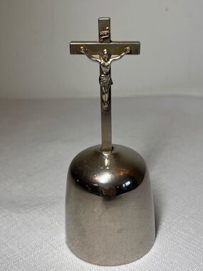 Vintage Single Church Communion Bell, Crucifix Handle chalice; single hand bell